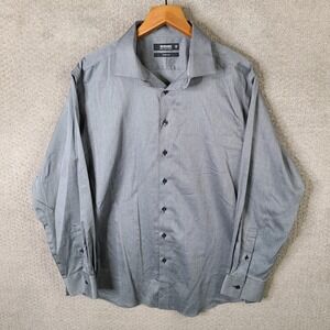 Murano Shirt Mens 17.5 34/35 Gray Stretch Micro Pattern Long Sleeve Button Down